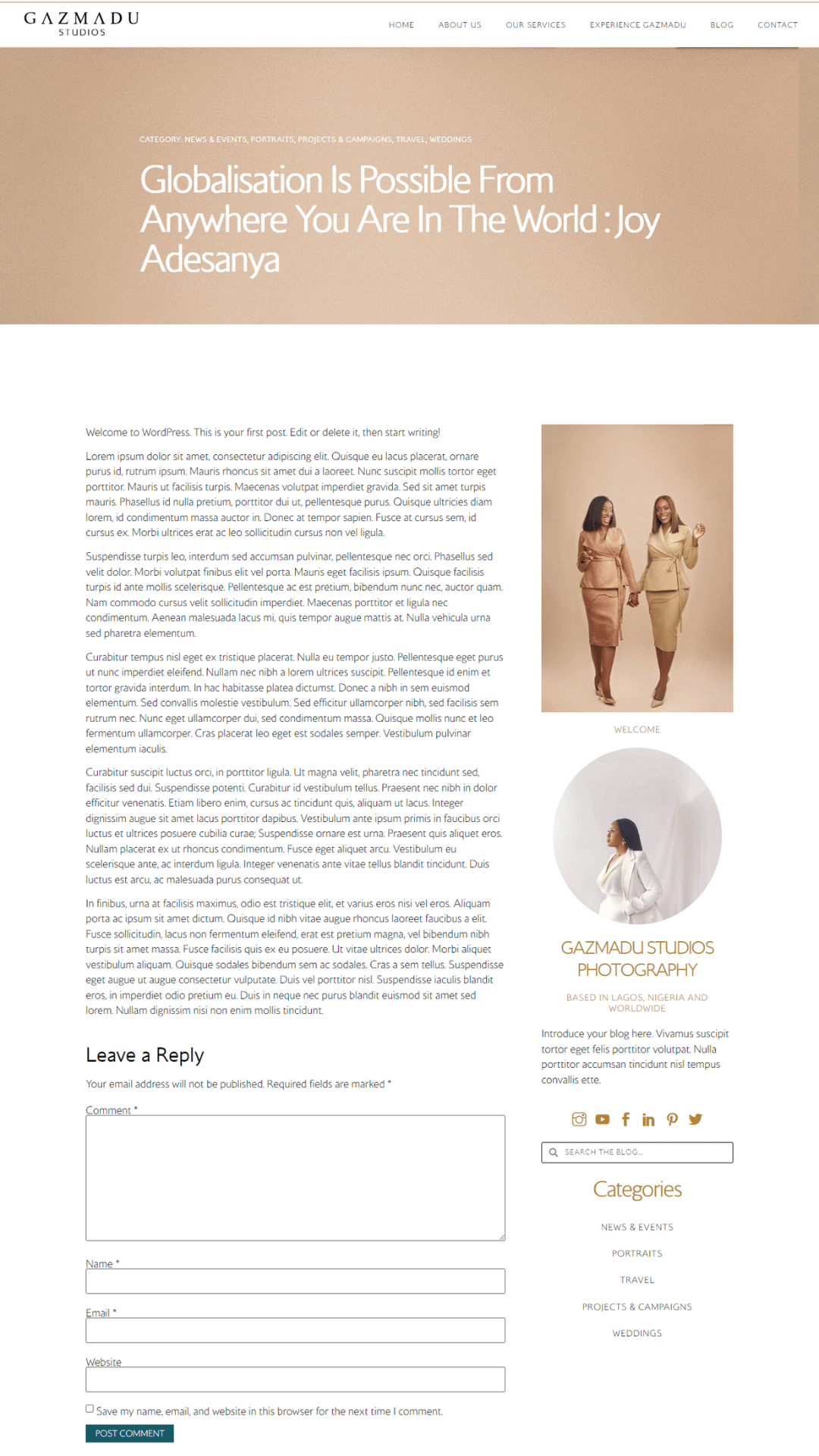 Lagos Website design service for Photographers